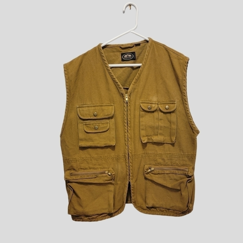 British Khaki Cargo Utiltiy Vest Large Hunting Pockets Grandpa T49